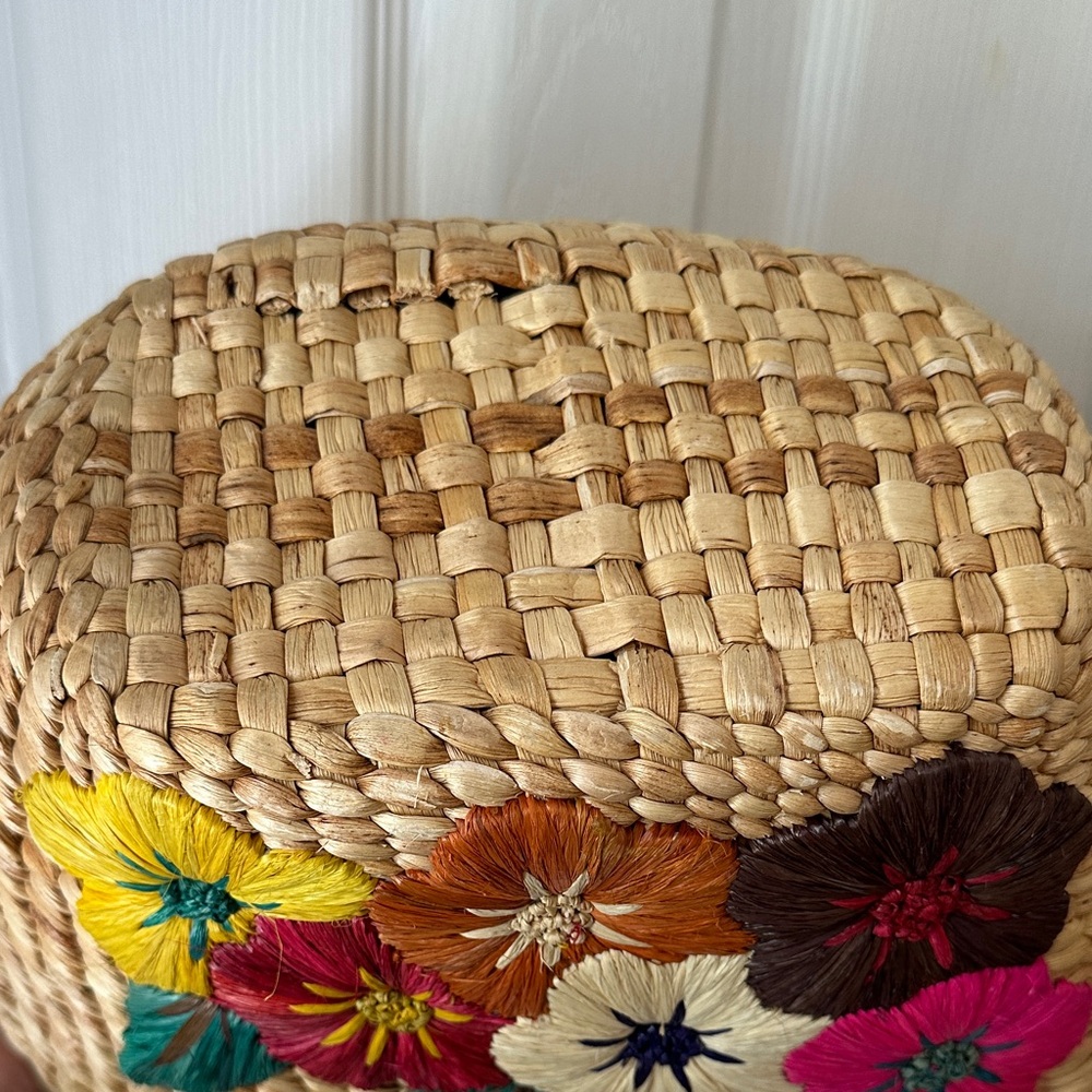 Floral Embroidered Straw Tote Bag - Picture 7 of 10